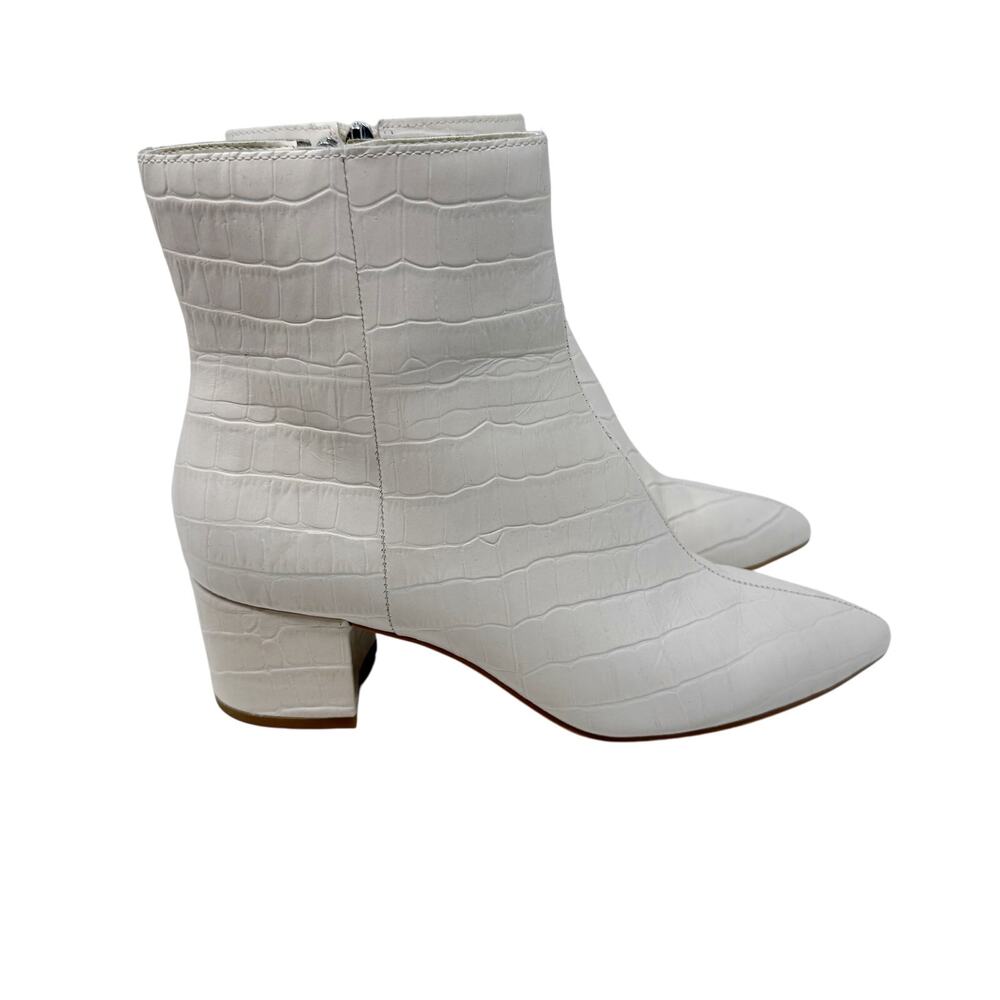 Dolce Vita Womens 7 Off White Bel Block Heel Ankle Booties Pointed Toe Crocodile